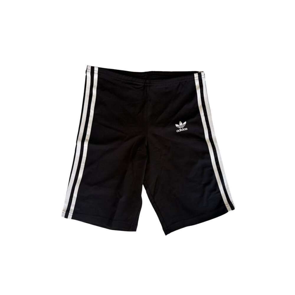 Adidas Originals Black Cycling Shorts L 13-14Y Kids Girls With White Stripes Log